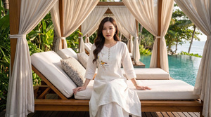 Vestidos Casuales de Mujer Bordados a Mano 100% en Lino de Seda Importado de Alta Calidad de Vietnam - Product Image 2