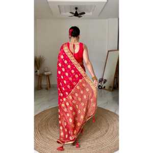 Nouveau lancement de sari indien pour femmes adultes, style traditionnel, sari en soie rouge pour les occasions de mariage - Product Image 5