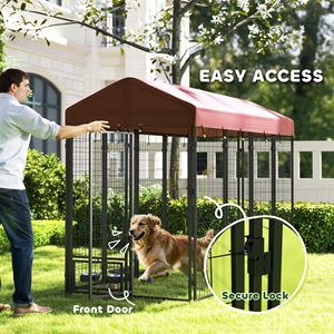 Caseta para Perros de Exterior con Comederos Giratorios, Corral para Mascotas de 8 x 4 x 6 Pies con Cubierta Impermeable, Rojo, Casas y Muebles para Mascotas - Product Image 5