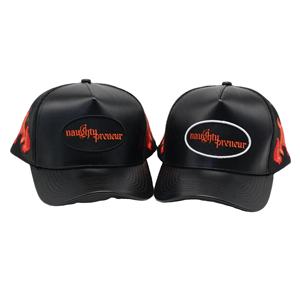 Personnalisation populaire en petit lot de casquette de camionneur en cuir Pu unisexe avec motif de flamme - Product Image 4