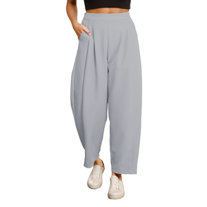 <b>Women's</b> Casual Pants Wide Leg High-Waisted Elastic Waist Breathable Stretchy Polyester Business <b>Slacks</b> Pockets - Product Image 6