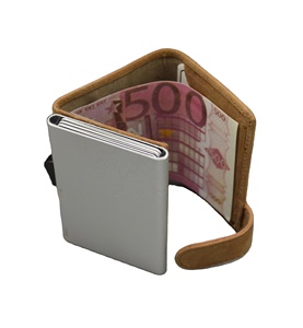 Suede Minimalist Card <b>Holder</b> Wallet with Clip Closure Brown Leather Front Pocket 30 mm Thickness - Product Image 3