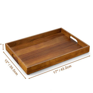 Bandeja de Servir Rústica de Madera con Asa, Acabado Desgastado, Artesanía en Madera Marrón, Diseño Floral, para Hotel, Hogar, Ramadán, Diwali, Venta al por Mayor - Product Image 3