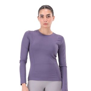 Camiseta de manga larga gris para mujer, cuello redondo, ajustada, informal, básica, estilo pulóver, elástica, para uso diario, ropa de moda - Product Image 1