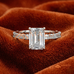 925 Sterling <b>Silver</b> <b>Emerald</b> Cut Moissanite/Diamond Engagement <b>Ring</b> for Women, Baguette Cut Side Stone Eternity Band <b>Ring</b> - Product Image 1