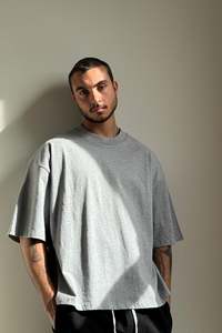 Urban Style Boxy Fit Men's shirts 100% Cotton Cropped Oversized Tee Custom Logo Printing <b>Drop</b> Shoulder Wholesale OEM Supplier - Product Image 2