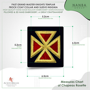 Insignia de manga para uniforme de Caballero Templario Antiguo Gran Maestro, color granate y dorado |   Rosa Bordada a Mano |   Regalia Masónica - Product Image 4
