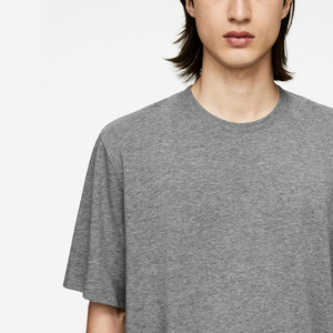 T-shirt tricoté pour homme, poids lourd délavé à l'acide, 100% coton, coupe boxy, manches courtes, col en O, décontracté, trou solide, logo imprimé - Product Image 2