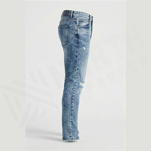 Men's Slim Fit High Waist Distressed Ripped Straight Leg Denim Jeans Cotton Casual <b>Spring</b> Style Pants - Product Image 3