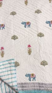 Luxury <b>Winter</b> Printed Elephant Floral Cotton <b>Quilt</b> Bedspread Handmade Reversible Traditional Indian Rajasthani Hotel-Style Home - Product Image 2