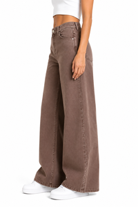 Vaqueros anchos de mezclilla para mujer, pantalones palazzo marrones de cintura alta, elegantes, holgados, informales, a la moda, de corte recto y oversize - Product Image 3