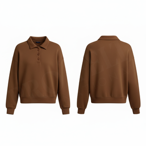 Polo Sweatshirt Oversize Tendance à Manches Longues en Mélange de Coton Décontracté, Style Streetwear Ample Couleur Unie - Product Image 4