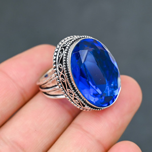 Magnifique bague tendance en topaze bleue de Londres, en argent sterling 925 massif, bijoux faits à la main, vente en gros directe d'usine - Product Image 2