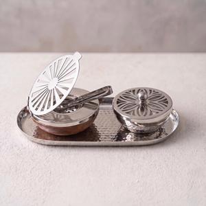 Juego de quemador de incienso árabe de acero inoxidable de primera calidad, quemador de incienso Oud de lujo, bandeja martillada, pinzas, caja de regalo de terciopelo, decoración árabe para el hogar - Product Image 2