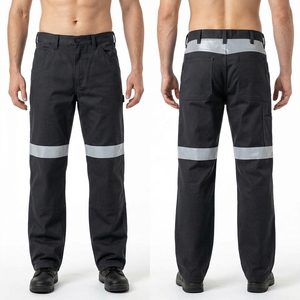 Unisex <b>Black</b> Heavy Duty 300GSM Polyester Canvas <b>Work</b> <b>Pants</b> Reflective Tape Panels Safety Utility Cargo CE Certified Custom Logo - Product Image 1