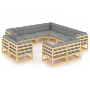 Juego de Muebles de Jardín de 11 Piezas, Madera de Pino Sólido Gris y Poliéster - Product Image 2
