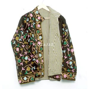 Veste matelassée tendance automne-hiver pour femme, faite main en coton cotrise brodé, à manches longues, respirante et à design ouvert - Product Image 6