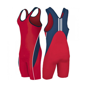 Men's <b>Red</b> Blue Color Wrestling Singlet Sublimation Print Sweat-Wicking Spandex Polyester Leisurewear Fitness Fighting Singlet - Product Image 2