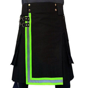 Kilt de travail noir pour pompier – Kilt tactique 100 % coton pour homme avec bande réfléchissante de sécurité - Product Image 3