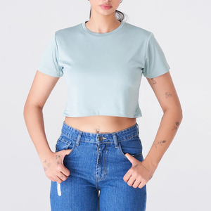 เสื้อครอปท็อปผู้หญิงสำหรับฤดูร้อน ทรงหลวม สกรีนลายได้ตามต้องการ ระบายอากาศดี สวมใส่สบาย คอกลม แขนสั้น ผ้าฝ้าย 100% คุณภาพสูง - Product Image 6