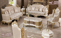 Ensemble de canapés en teck sculpté à la main, style italien moderne, finition dorée luxueuse, meubles de salon pour grandes maisons