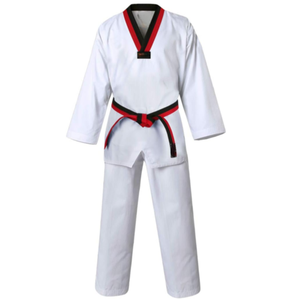 Uniforme de Taekwondo blanc avec bordures rouges et noires, en coton respirant, vêtements d'arts martiaux unisexes pour adultes - Product Image 4