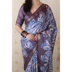 Sari en soie tussar gris abstrait doux tissé Elite Weaves, imprimé Zari, robe de soirée pour fêtes 450g - Product Image 5