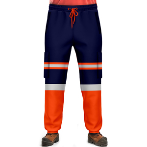 Pantalons de travail de classe 2 à haute visibilité jaunes et bleu marine avec bandes réfléchissantes, design personnalisé pour hommes - Product Image 5