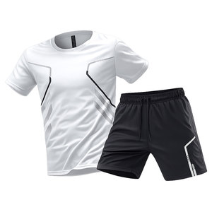 Conjunto Deportivo Transpirable para Hombre, Camiseta y Pantalones Cortos, 2 Piezas, Ropa Deportiva para Gimnasio, Manga Corta, Estampado, Conjunto de Fitness - Product Image 1