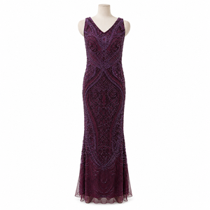 Women's Luxury Modern Purple <b>Sequin</b> Draped Evening Gown Sleeveless V Neck Embellished Maxi Dress Formal Party Prom Wedding - Product Image 1