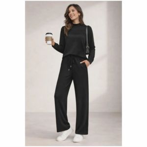 Ensemble décontracté 2 pièces pour femme : haut à manches longues et pantalon large avec cordon de serrage - Product Image 3