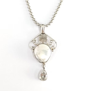 Pendentif en perle naturelle avec cristal en forme de larme, argent 925, bijoux unisexes faits à la main, à porter au quotidien - Product Image 3