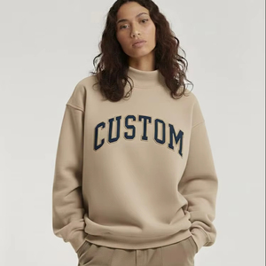 Sudadera de Cuello Alto Larga y Holgada de Poliéster/Algodón para Mujer, de Calidad Profesional, para Invierno, con Color Sólido Personalizado en la Parte Delantera - Product Image 1