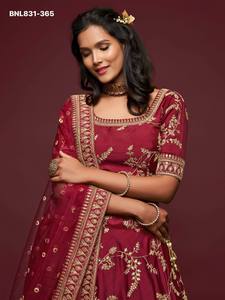 Top Quality Art Silk with <b>Sequin</b> Embroidered Semi-Stitched <b>Flared</b> Maroon Lehenga-Choli Set Supplier from India Woman Fashion - Product Image 3