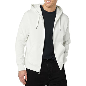 Sudadera con Capucha Blanca para Hombre, Cierre de Cremallera, Corte Regular, Estilo Casual para Otoño, 100% Algodón, Felpa Francesa, Color Sólido - Product Image 4