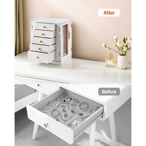 Portagioie Moderno Girevole a 360 Gradi con 5 Cassetti, Finestra in Acrilico, 8 Ganci per Collane, Ampio Spazio in PU per Organizzare i Gioielli - Product Image 5