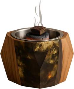 Luxury Hexagonal Wood and Resin <b>Bakhoor</b> Burner Geometric Incense Censer with Stainless Steel Bowl for <b>Oud</b> and Frankincense - Product Image 4