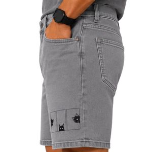 Pantalones Cortos de Mezclilla Grises Personalizados para Hombre, Casuales, de Verano, de Algodón, Corte Recto, Estampados, con Logotipo Personalizado, OEM, Ropa al por Mayor - Product Image 4
