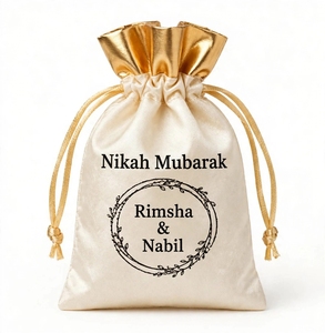 Sac cadeau en toile personnalisé avec cordon de serrage, pochette réutilisable avec bordure dorée pour l'emballage de bijoux - Product Image 4
