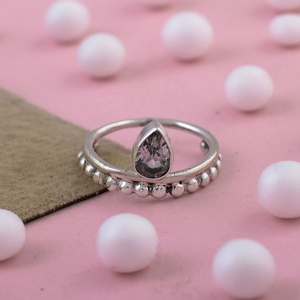925 Sterling Silver Pear Cut Blue Topaz Gemstone <b>Adjustable</b> <b>Ring</b> for Women Beaded Band Minimalist Stackable Jewelry - Product Image 1