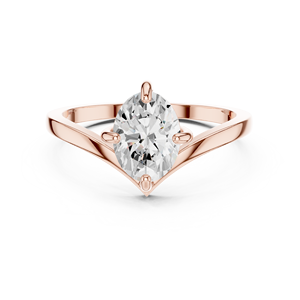 Bague de fiançailles de luxe en diamant en forme de poire avec bande en forme de V en or rose, fabricant de bijoux fins sur mesure - Product Image 2