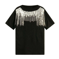 T-shirt décontracté à manches courtes pour femme, coupe classique, respirant, orné de strass, léger, pour usage quotidien, anti-UV, 100 % coton