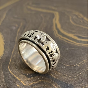 Oxidized <b>Elephant</b> Motif Ring 925 Sterling Silver Fidget Animal Engraved Anti Anxiety Wide Band Everyday Wear Jewelry - Product Image 2