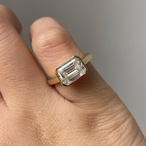 IGI Certified 2.50 Carat East West Emerald Cut Lab Grown Diamond Bezel <b>Set</b> Engagement <b>Ring</b> 14K <b>Gold</b> <b>ring</b> - Product Image 3