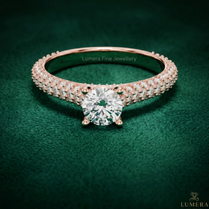 Anillo de Moissanita de Corte Redondo en Oro Rosa de 9K, 10K, 14K y 18K, Certificado IGI, con Micropavé, para Compromiso o Boda, para Mujer - Product Image 1