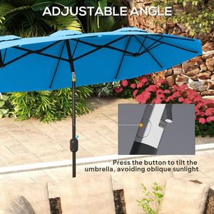 Ombrellone da Giardino Bifacciale 2,9m con Pulsante di Inclinazione e Manovella, 3 Prese d'Aria e 12 Stecche, Blu Ciano - Product Image 4