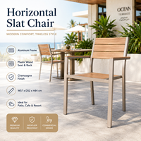 Silla de Comedor para Exteriores de Aluminio con Listones Horizontales de Grado Comercial FLD2091, Silla de Patio con Respaldo de Madera PS para Hotel y Restaurante