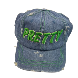 Gorra de Béisbol de Mezclilla Lavado Medio para Mujer con Costuras Verdes y Letra Bordada, Ajustable, Estilo Casual y Vintage - Product Image 1