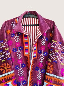 Suéter de Invierno para Mujer, Talla Grande, Ecológico, Estilo Bohemio, Bordado, de Algodón y Terciopelo, con Patrón Suzani, Manga Larga, Cuello Redondo - Product Image 5