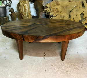 Mesa de Centro Moderna Redonda de Madera Maciza de Acacia, Duradera, Hecha a Mano, para Interiores y Exteriores, con Marco de Color Natural - Product Image 4